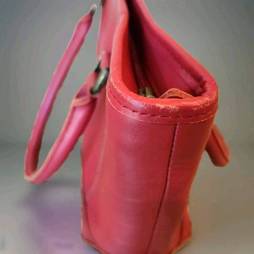 LL BEAN VINTAGE RARE RED LEATHER SHOULDER TOTE DOUBLE HANDLE BAG